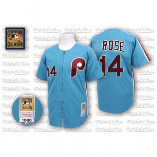 Men's Mitchell and Ness Philadelphia Phillies #14 Pete Rose Authentic Blue Throwback MLB Jersey - Ujersey