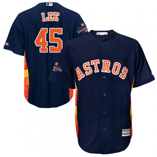 Youth Majestic Houston Astros #45 Carlos Lee Authentic Navy Blue Alternate 2017 World Series Champions Cool Base MLB Jersey - Ujersey