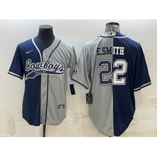Men's Dallas Cowboys #22 Emmitt Smith Navy Grey Split With Patch Cool Base Stitched Baseball Jersey - Ujersey