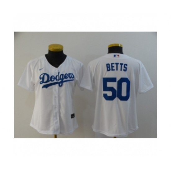 Women Los Angeles Dodgers #50 Mookie Betts White 2020 Cool Base Jersey - Ujersey