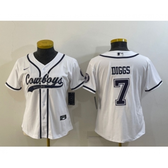 Women's Dallas Cowboys #7 Trevon Diggs White With Patch Cool Base Stitched Baseball Jersey - Ujersey