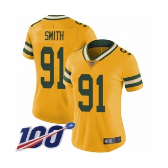 Women's Green Bay Packers #91 Preston Smith Limited Gold Rush Vapor Untouchable 100th Season Football Jersey - Ujersey