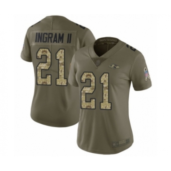 Women's Baltimore Ravens #21 Mark Ingram II Limited Olive Camo Salute to Service Football Jersey - Ujersey