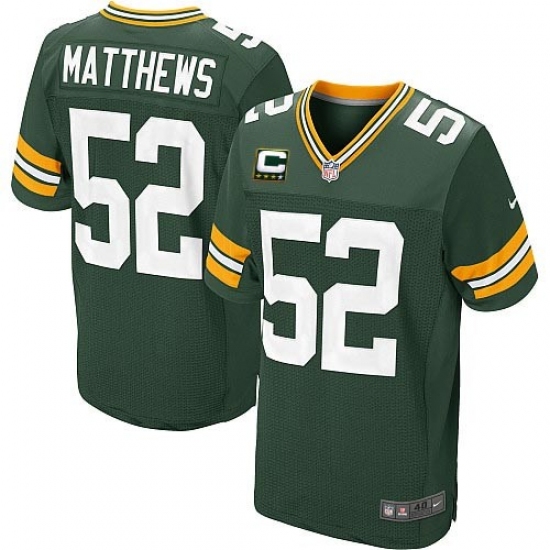 Men's Nike Green Bay Packers #52 Clay Matthews Elite Green Team Color C Patch NFL Jersey - Ujersey