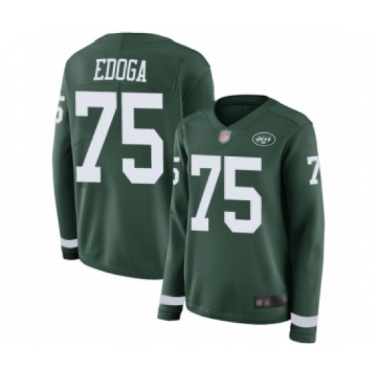Women's New York Jets #75 Chuma Edoga Limited Green Therma Long Sleeve Football Jersey - Ujersey
