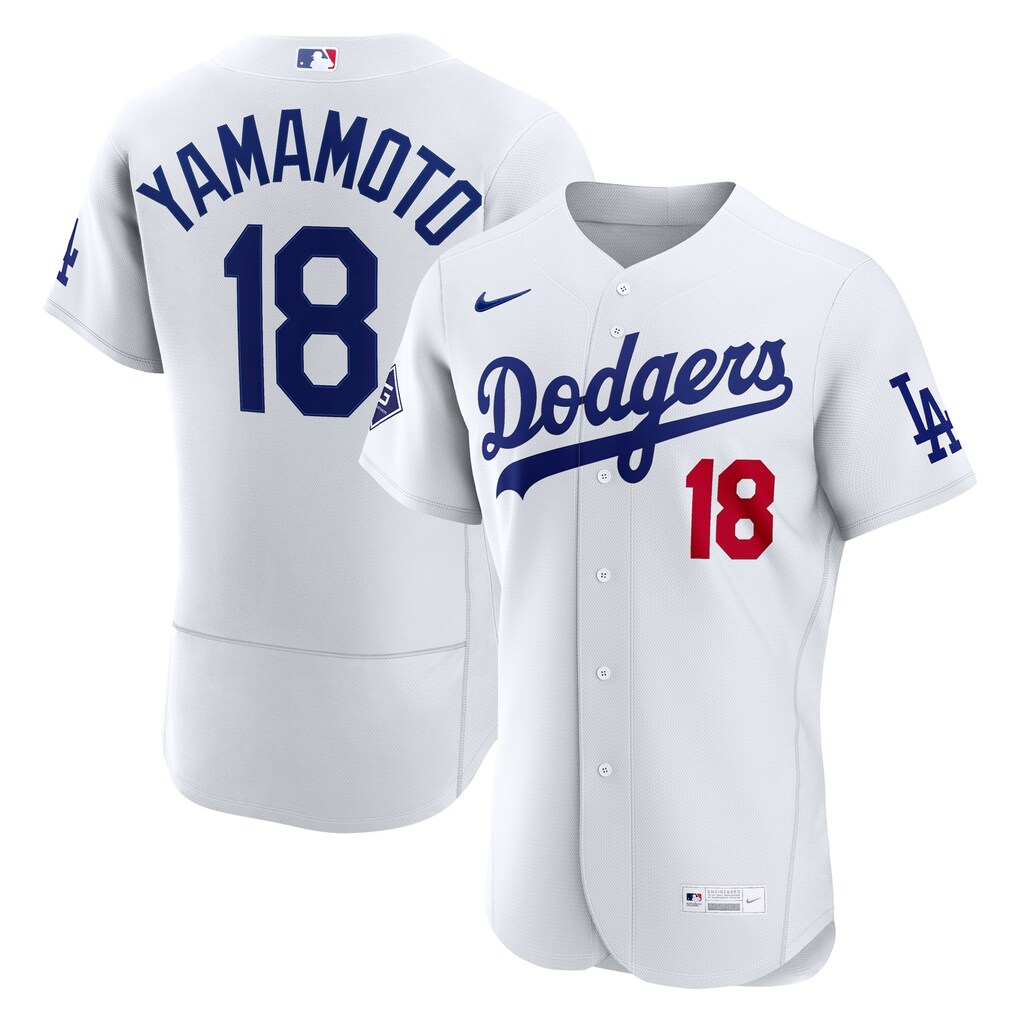 Men's Los Angeles Dodgers Yoshinobu Yamamoto Nike White Home Authentic Sponsor Patch Jersey - Ujersey