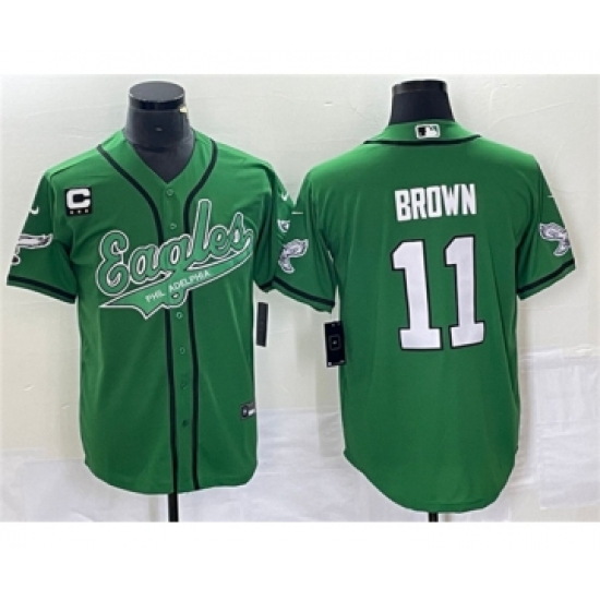 Men's Nike Philadelphia Eagles #11 A. J. Brown Green C Cool Base Baseball Stitched Jersey - Ujersey