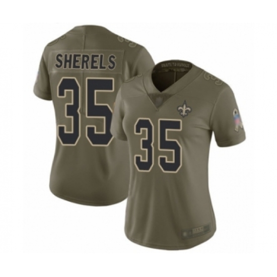 Women's New Orleans Saints #35 Marcus Sherels Limited Olive 2017 Salute to Service Football Jersey - Ujersey