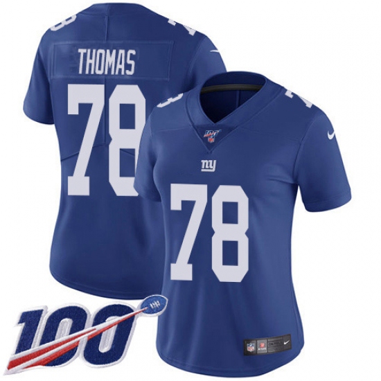 Women's New York Giants #78 Andrew Thomas Royal Blue Team Color Stitched NFL 100th Season Vapor Untouchable Limited Jersey - Ujersey