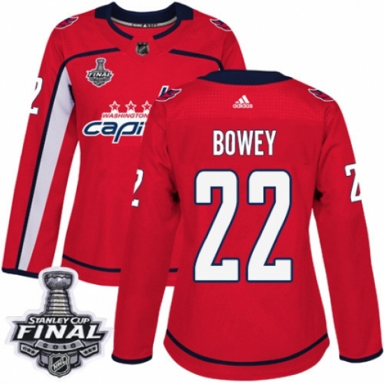 Women's Adidas Washington Capitals #22 Madison Bowey Authentic Red Home 2018 Stanley Cup Final NHL Jersey - Ujersey