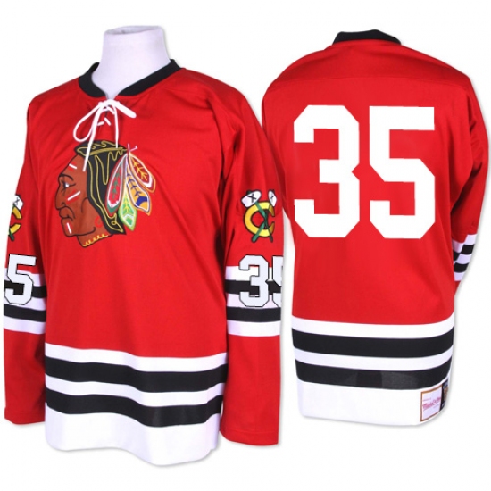 Men's Mitchell and Ness Chicago Blackhawks #35 Tony Esposito Authentic Red 1960-61 Throwback NHL Jersey - Ujersey