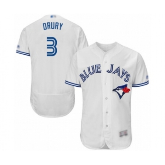 Men's Toronto Blue Jays #3 Brandon Drury White Home Flex Base Authentic Collection Baseball Player Jersey - Ujersey