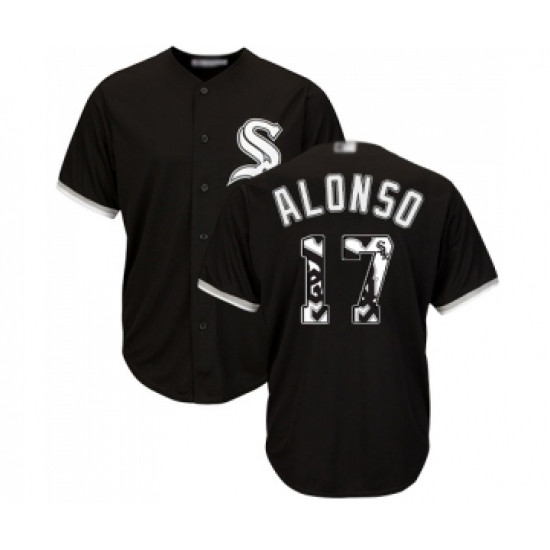 Men's Chicago White Sox #17 Yonder Alonso Authentic Black Team Logo Fashion Cool Base Baseball Jersey - Ujersey