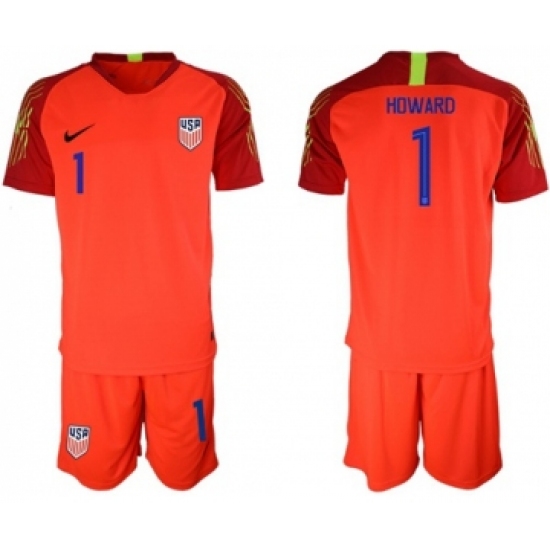 USA #1 Howard Red Goalkeeper Soccer Country Jersey