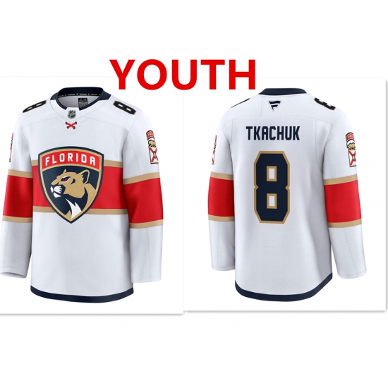Youth Florida Panthers #8 Brady Tkachuk White Stitched Hockey away jersey - Ujersey