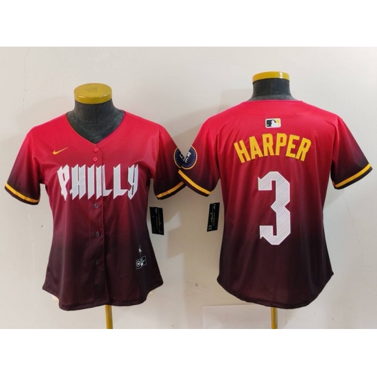 Women's Philadelphia Phillies #3 Bryce Harper Red 2024 City Connect Limited Jersey - Ujersey