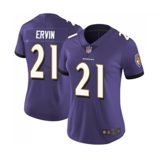 Women's Baltimore Ravens #21 Tyler Ervin Purple Team Color Vapor Untouchable Limited Player Football Jersey - Ujersey