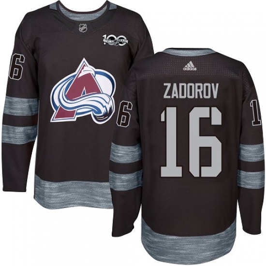 Men's Adidas Colorado Avalanche #16 Nikita Zadorov Authentic Black 1917-2017 100th Anniversary NHL Jersey