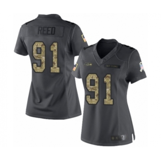 Women's Seattle Seahawks #91 Jarran Reed Limited Black 2016 Salute to Service Football Jersey - Ujersey