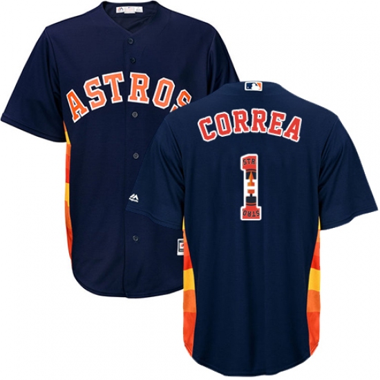 Men's Majestic Houston Astros #1 Carlos Correa Authentic Navy Blue Team Logo Fashion Cool Base MLB Jersey - Ujersey