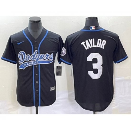 Men's Los Angeles Dodgers #3 Chris Taylor Black Cool Base Stitched Baseball Jersey1 - Ujersey