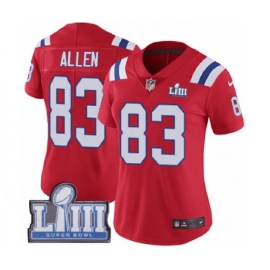 Women's Nike New England Patriots #83 Dwayne Allen Red Alternate Vapor Untouchable Limited Player Super Bowl LIII Bound NFL Jersey - Ujersey
