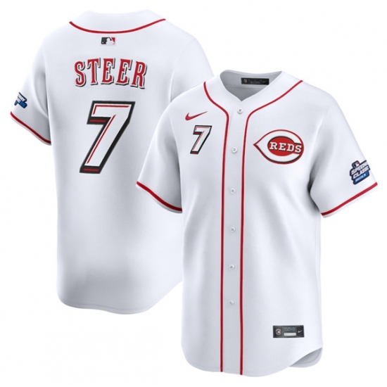 Men's Cincinnati Reds #7 Spencer Steer White 2025 Speedway Classic Home Limited Stitched Baseball Jersey - Ujersey