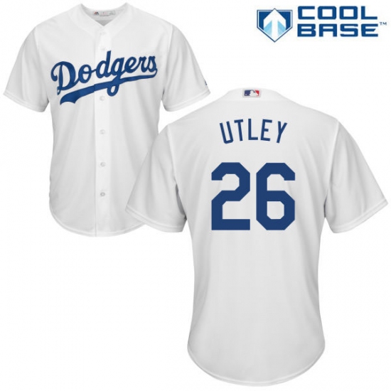 Men's Majestic Los Angeles Dodgers #26 Chase Utley Replica White Home Cool Base MLB Jersey - Ujersey