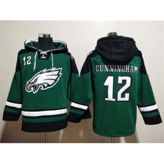 Men's Philadelphia Eagles #12 Randall Cunningham Green Lace-Up Pullover Hoodie - Ujersey
