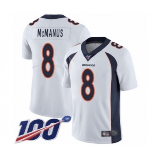 Men's Denver Broncos #8 Brandon McManus White Vapor Untouchable Limited Player 100th Season Football Jersey - Ujersey