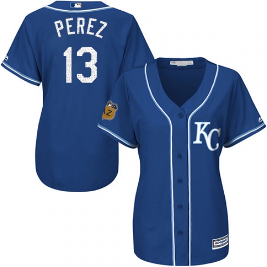 Women's Majestic Kansas City Royals #13 Salvador Perez Authentic Royal Blue 2017 Spring Training Cool Base MLB Jersey - Ujersey
