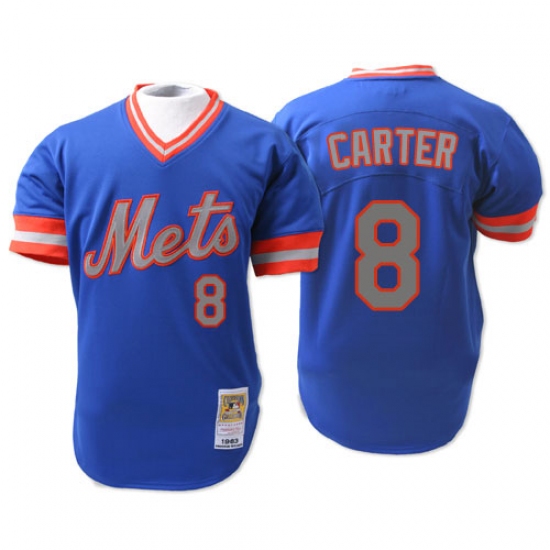 Men's Mitchell and Ness New York Mets #8 Gary Carter Authentic Blue 1983 Throwback MLB Jersey
