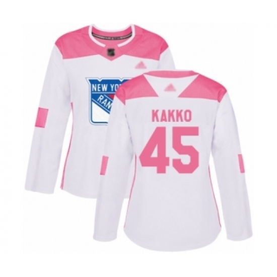 Women's New York Rangers #45 Kaapo Kakko Authentic White Pink Fashion Hockey Jersey - Ujersey