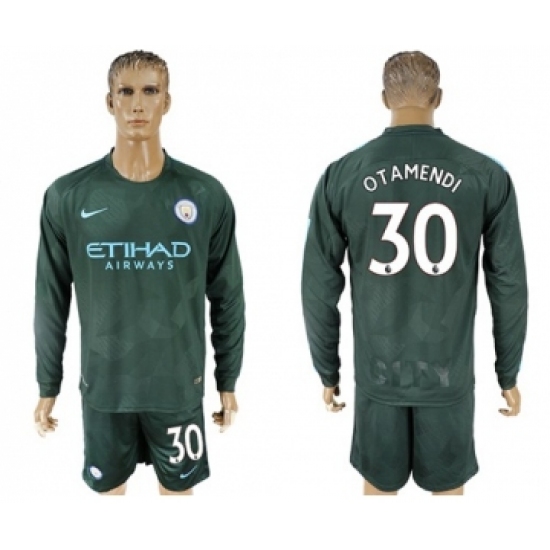 Manchester City #30 Otamendi Sec Away Long Sleeves Soccer Club Jersey
