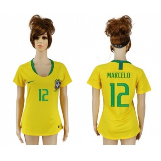 Women's Brazil #12 Marcelo Home Soccer Country Jersey