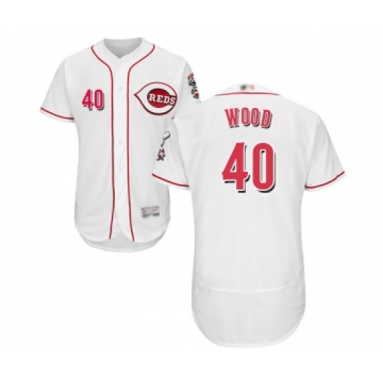 Men's Cincinnati Reds #40 Alex Wood White Home Flex Base Authentic Collection Baseball Jersey - Ujersey