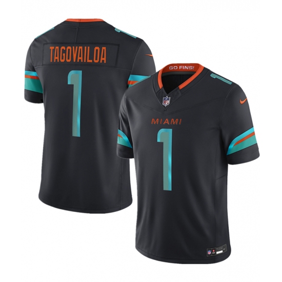 Men's Miami Dolphins #1 Tua Tagovailoa Black 2025 F.U.S.E. “Rivalries” Vapor Limited Stitched Football Jersey - Ujersey