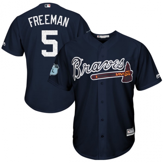 Youth Majestic Atlanta Braves #5 Freddie Freeman Authentic Navy Blue 2017 Spring Training Cool Base MLB Jersey - Ujersey