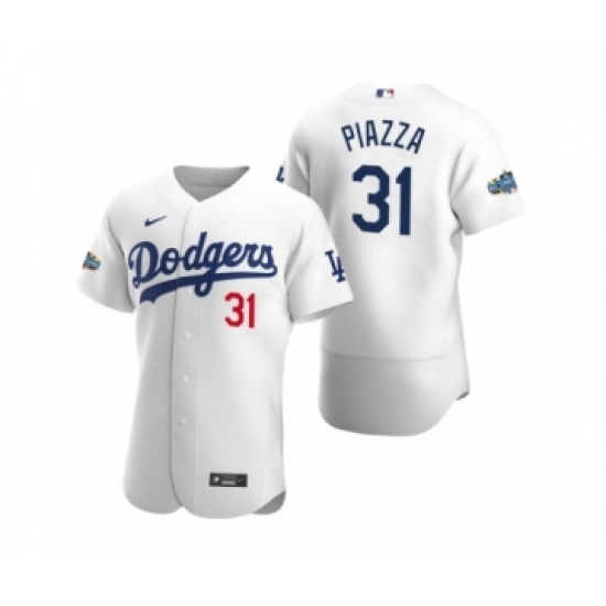 Men's Los Angeles Dodgers #31 Mike Piazza 2020 Home Patch White Authentic Jersey - Ujersey