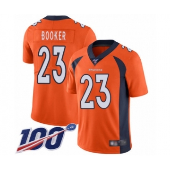 Men's Denver Broncos #23 Devontae Booker Orange Team Color Vapor Untouchable Limited Player 100th Season Football Jersey - Ujersey