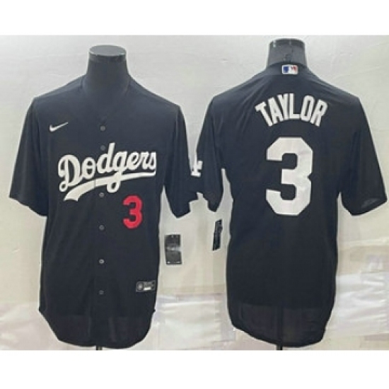 Men's Los Angeles Dodgers #3 Chris Taylor Number Black Stitched MLB Cool Base Nike Jersey - Ujersey