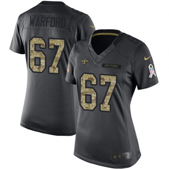 Women's Nike New Orleans Saints #67 Larry Warford Limited Black 2016 Salute to Service NFL Jersey - Ujersey
