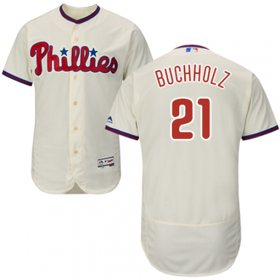 Men's Majestic Philadelphia Phillies #21 Clay Buchholz Cream Flexbase Authentic Collection MLB Jersey