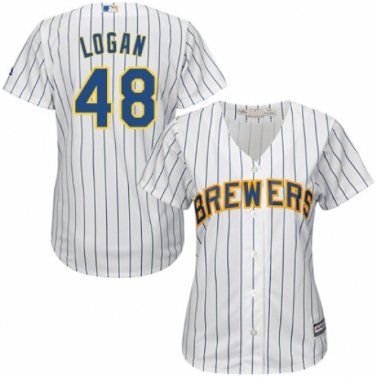Women's Majestic Milwaukee Brewers #48 Boone Logan Replica White Home Cool Base MLB Jersey - Ujersey