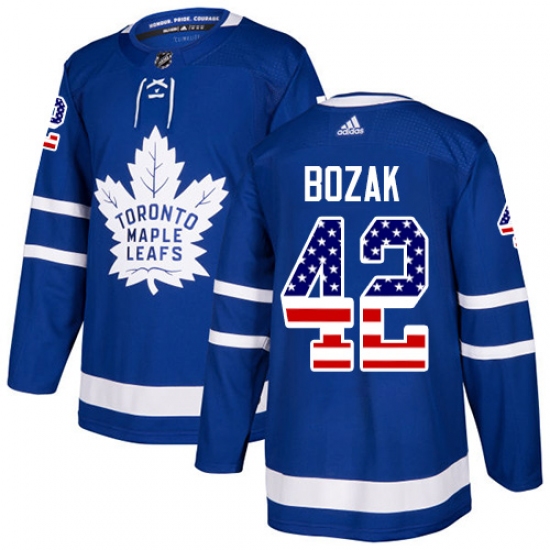 Youth Adidas Toronto Maple Leafs #42 Tyler Bozak Authentic Royal Blue USA Flag Fashion NHL Jersey - Ujersey