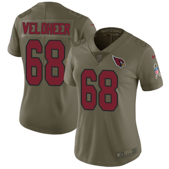 Women's Nike Arizona Cardinals #68 Jared Veldheer Limited Olive 2017 Salute to Service NFL Jersey - Ujersey
