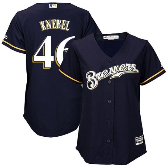 Women's Majestic Milwaukee Brewers #46 Corey Knebel Authentic Navy Blue Alternate Cool Base MLB Jersey - Ujersey