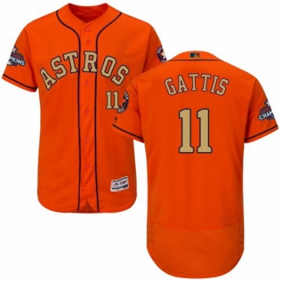 Men's Majestic Houston Astros #11 Evan Gattis Orange Alternate 2018 Gold Program Flex Base Authentic Collection MLB Jersey - Ujersey