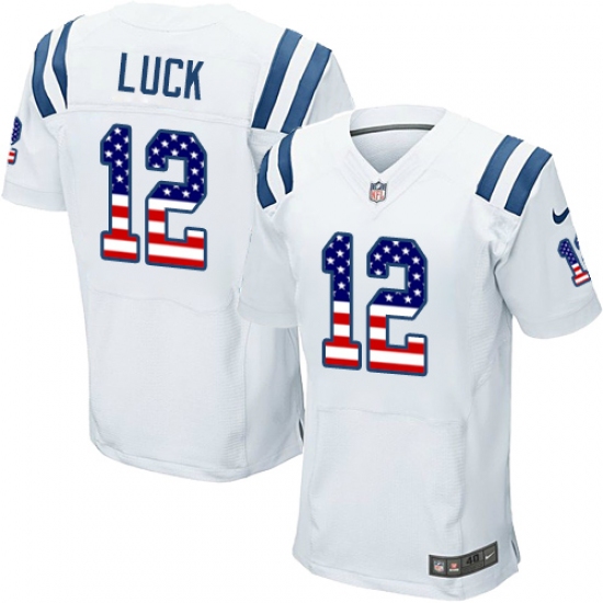 Men's Nike Indianapolis Colts #12 Andrew Luck Elite White Road USA Flag Fashion NFL Jersey - ujerseystore