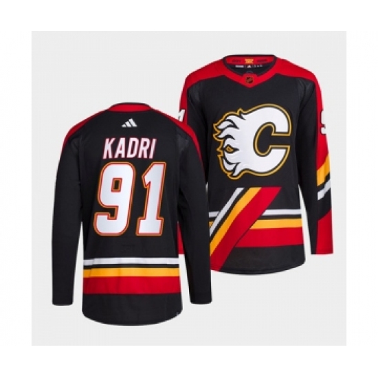 Men's Calgary Flames #91 Nazem Kadri Black 2022-23 Reverse Retro Stitched Jersey - Ujersey